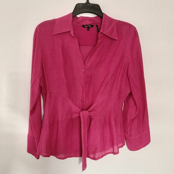Nic + Zoe Pink Silk Linen Button Up Shirt - Picture 1 of 9